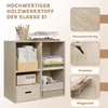 A collage of images showcasing a wooden storage unit with various items, along with close-ups highlighting its features. Náhľad obrázku produktu