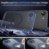A transparent phone case with a blue magnetic ring is shown on a dark, sandy surface with blue crystal-like objects. Náhled obrázku produktu