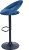 A blue velvet bar stool with a black metal base and stem, shown against a white background. Anteprima dell’immagine prodotto
