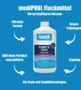 A bottle of pool flocculant is shown with text describing its features and benefits. Produktbild-Vorschau