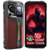 A front and back view of a rugged smartphone, displayed side-by-side against a white background. The screen displays a graphic of Spider-Man and promotional text. Produktbild-Vorschau