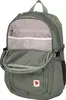 The image shows the open main compartment of a green backpack, revealing its internal organization. Voir les images du produit