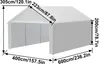 A white tent with dimensions indicated by measurement lines and text. Produktbild-Vorschau