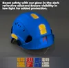 A blue safety helmet with reflective stickers and a visor, shown with a selection of sticker color options below. Náhled obrázku produktu
