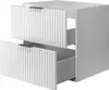 A white bathroom vanity with two drawers, one partially open. Voir les images du produit