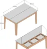 A diagram showing the dimensions of a table and how it extends. Produktbild-Vorschau
