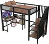 A loft bed with a desk and shelves underneath, set against a white background. Produktbild-Vorschau