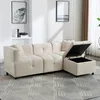 A beige sectional sofa with an open storage ottoman in a living room setting. Voir les images du produit
