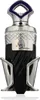 A perfume bottle with a black, twisted glass body and a silver cap with a blue accent. Produktbild-Vorschau