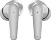 A pair of gray wireless earbuds on a white background. Voir les images du produit
