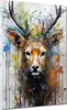 Hirsch Pop Art Leinwandbild Wandbild Kunstdruck XL Wanddeko Produktbild-Vorschau 1