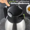 Close-up of the lid of a stainless steel thermal carafe, showing the one-handed operation mechanism. Produktbild-Vorschau