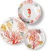 Three plates with a coral and sea life theme are arranged on a white background. Voir les images du produit