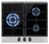 A top-down view of a gas stove with three burners lit. Produktbild-Vorschau