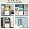 Collage showing a multi-functional storage cabinet in different room settings and a decorative arrangement. Produktbild-Vorschau