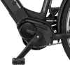 A close-up view of the mid-drive motor and crankset of an electric bicycle. Produktbild-Vorschau