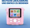A pink LAMAX InstaKid1 digital camera is shown against a light blue background. The camera screen displays various app icons. Anteprima dell’immagine prodotto