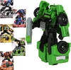 A collage of product images showing different robot toys in both robot and vehicle modes, with a large green robot toy prominently displayed on the right. Produktbild-Vorschau