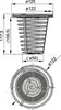 Technical drawing with dimensions of a stainless steel basket for a rain drain box. Anteprima dell’immagine prodotto