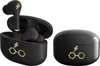 A pair of black wireless earbuds with gold lightning bolt and glasses accents, shown in their open charging case and closed charging case. Produktbild-Vorschau