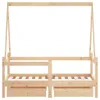 A wooden bed frame with drawers, shown from the front against a white background. Produktbild-Vorschau