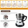 Collage showing different grinding consistencies and cleaning instructions for a coffee grinder. Produktbild-Vorschau