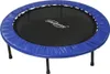 A round fitness trampoline with a black jumping surface and a blue padded edge, supported by black legs. Podgląd zdjęcia produktu