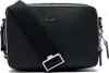 A black Lacoste crossbody bag with a textured finish and a black strap. Voir les images du produit