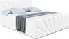 A white upholstered bed with pillows and a blanket. Produktbild-Vorschau