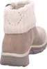 A rear view of a beige boot with a cream knitted cuff. Voir les images du produit