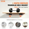 A shelf supported by L-shaped brackets, with a dumbbell on top, and examples of room applications below. Anteprima dell’immagine prodotto