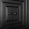 A close-up view of a black cabinet or sideboard with a geometric, stepped design and two square handles. Voir les images du produit
