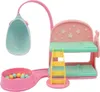 A toy dollhouse bedroom set with bunk beds, a ladder, a lamp, and a ball pit. Podgląd zdjęcia produktu