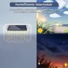 A split image showing a solar-powered light on the left and a daytime and nighttime scene on the right, illustrating its function. Produktbild-Vorschau