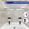 Illustration showing the assembly of a toilet seat, with different parts and screws shown. Produktbild-Vorschau