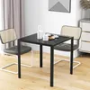 A square dining table with two chairs in a room with curtains and a dresser. Podgląd zdjęcia produktu