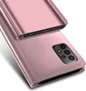 A close-up, angled view of a rose gold smartphone case with a clear view flip cover. Produktbild-Vorschau