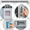 Collage of four simulated play areas of a toy kitchen: oven, phone, ice dispenser, and microwave. Produktbild-Vorschau