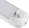 A close-up, angled view of a white LED light with a motion sensor and control buttons. Anteprima dell’immagine prodotto