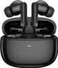A pair of black wireless earbuds and their charging case. Produktbild-Vorschau