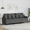 A dark gray sofa is shown in a living room setting with two abstract art pieces on the wall and a plant in the background. Produktbild-Vorschau