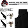 A close-up view of a dog harness and safety belt, with text overlays explaining its features and suitability for different dog weights. Produktbild-Vorschau