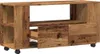 A wooden TV stand with shelves and drawers on wheels. Podgląd zdjęcia produktu
