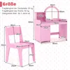 A pink children's vanity table and chair set with dimensions and weight capacity information. Podgląd zdjęcia produktu