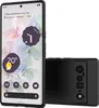 A black silicone case for a Google Pixel 6 phone is shown, with the phone displaying its screen and the case's camera cutout visible on the back. Produktbild-Vorschau