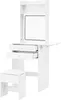 A white vanity table with a mirror and a stool. Produktbild-Vorschau