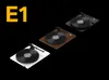 Three different colored turntables are displayed against a black background, with the text "E1" in yellow in the top left corner. Anteprima dell’immagine prodotto