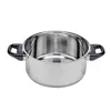 A stainless steel pot with black handles is shown against a white background. Produktbild-Vorschau