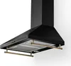 A black kitchen range hood with gold accents, shown against a white background. Podgląd zdjęcia produktu