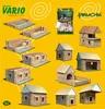 A collage of various wooden building block models and a box of building blocks, all against a yellow background. Anteprima dell’immagine prodotto